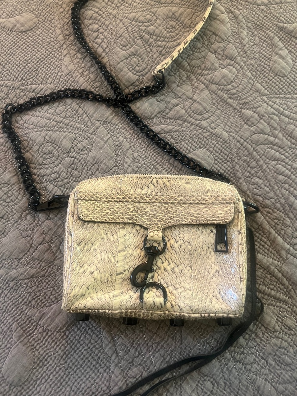 Rebecca Minkoff Water Snake Mini MAC Crossbody Bag with Black Chain Accents